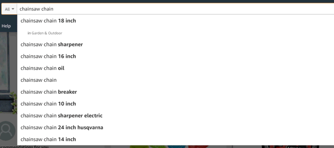 Amazon Search Suggestions for Chainsaw chain