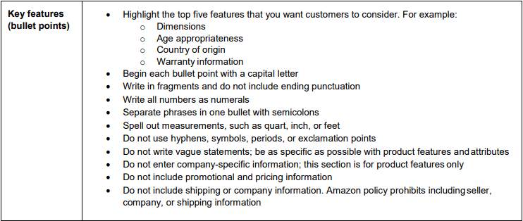 Amazon Style Guide Product Key Features