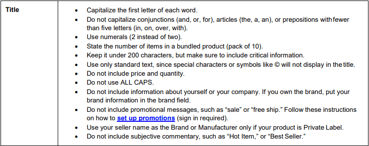 Amazon Style Guide Product Title
